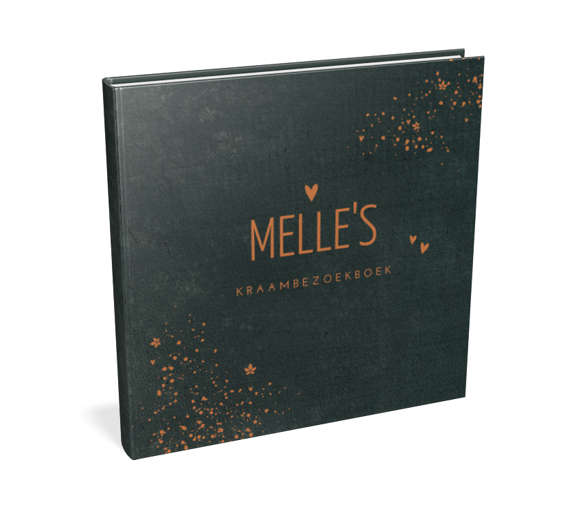 Grijs kraambezoekboek jongen met roodbruine tekst en spetters