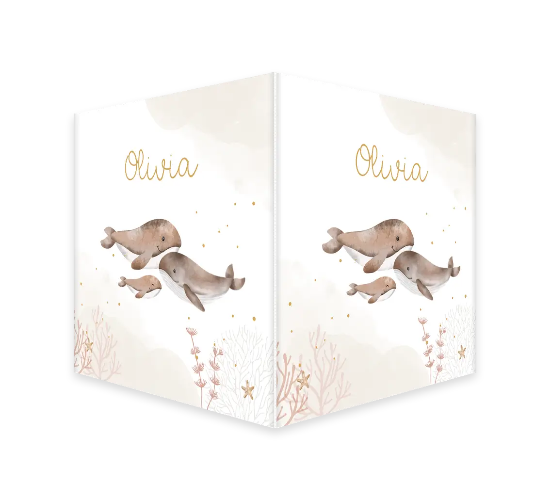 Raambord beige watercolour met walvis gezin