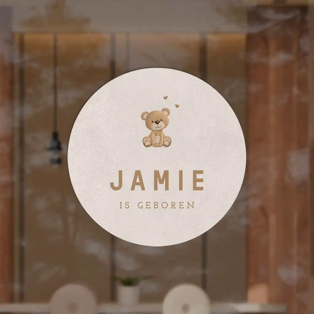 Beige raamsticker met lief beertje