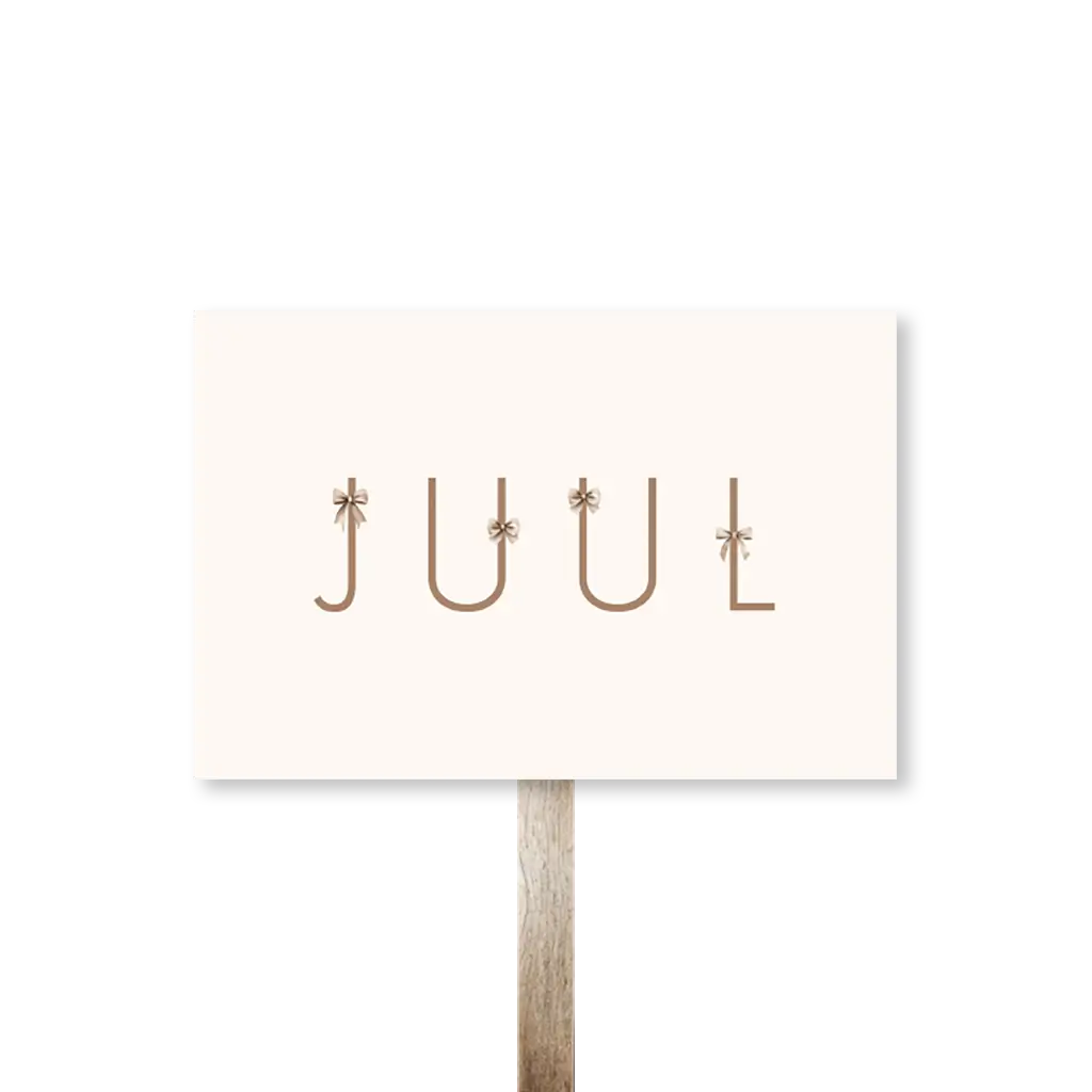 Tuinbord meisje met naam en bruine strikjes