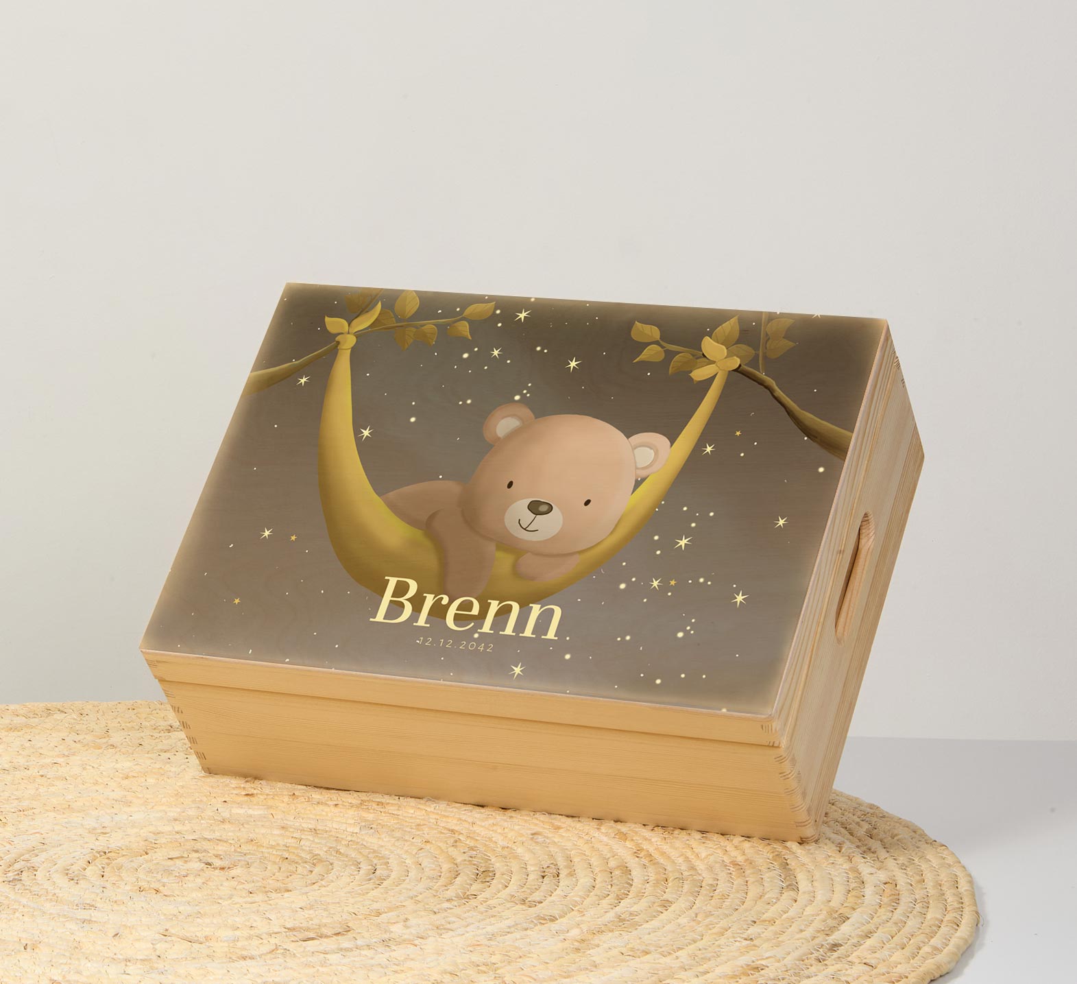 Memorybox winterliefde unisex beertje met sterren in hangmat