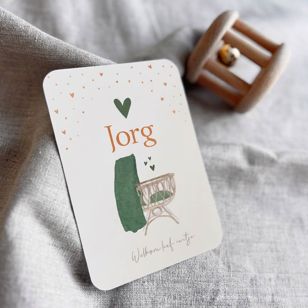 Geboortekaartje Jongen Wiegje Groen Hartjes
