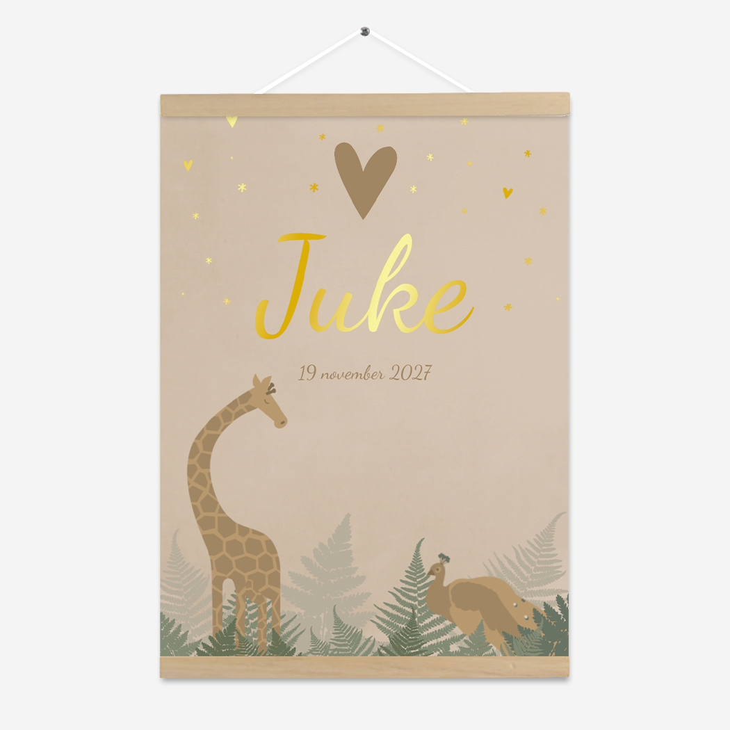 Poster Jongen Dieren Giraffe Goudfolie