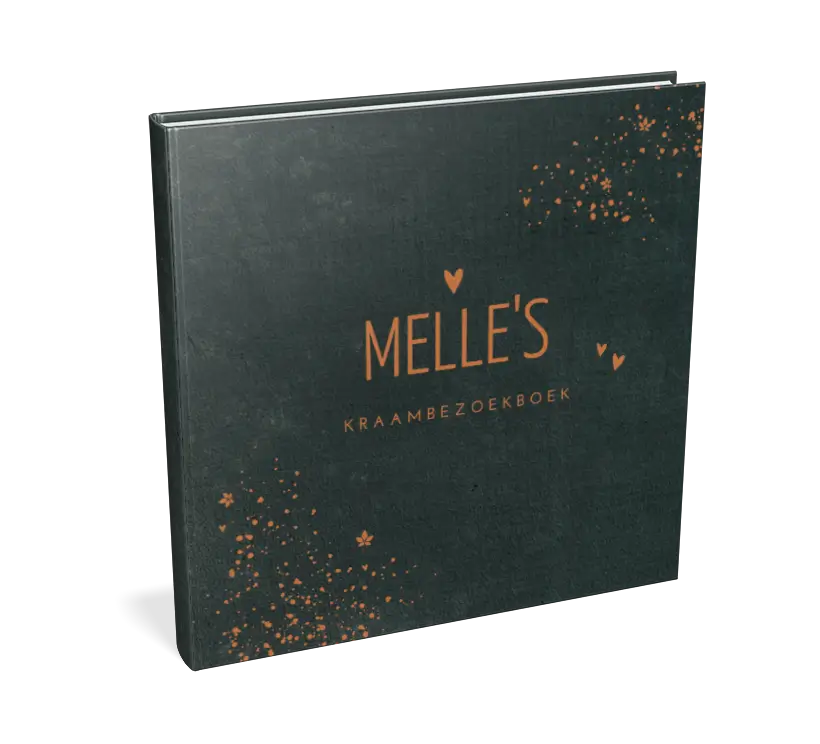 Kraambezoekboek jongen met roodbruine tekst en spetters - met invulpagina's