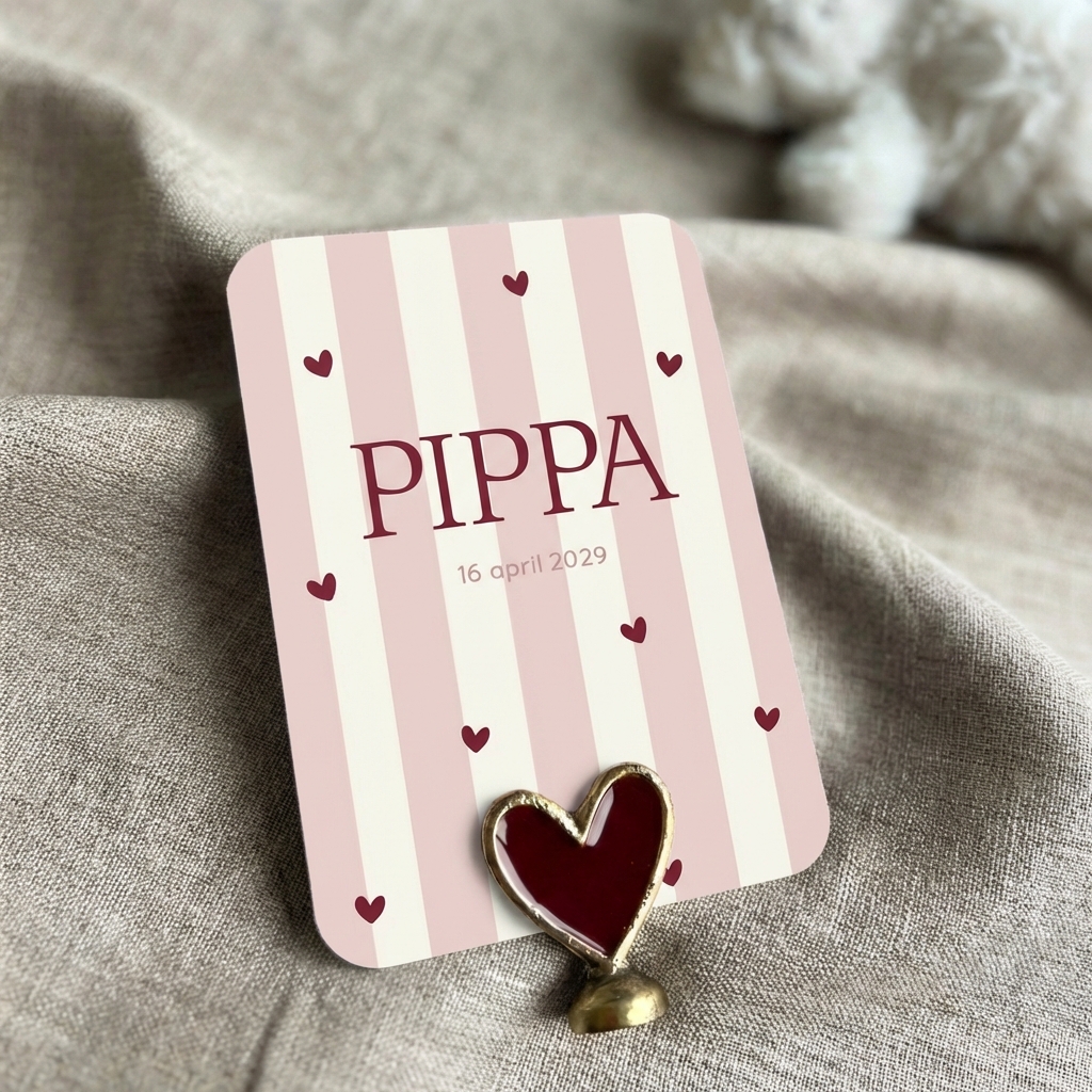 Geboortekaartje Meisje Strepen Hartjes Roze Lief