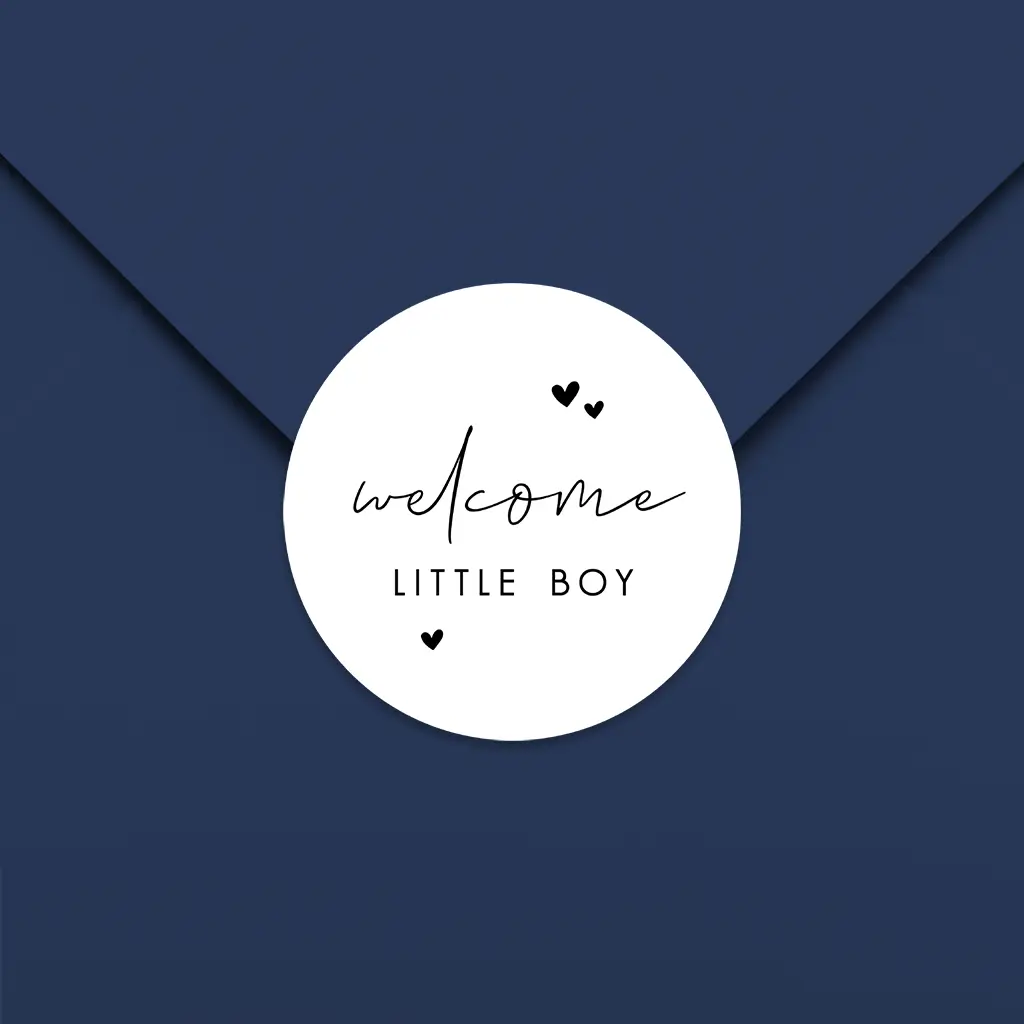 Sluitsticker 'welcome little boy' - per 25 stuks