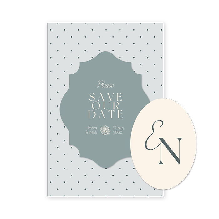 Vintage Save the Date met stippen in blauw