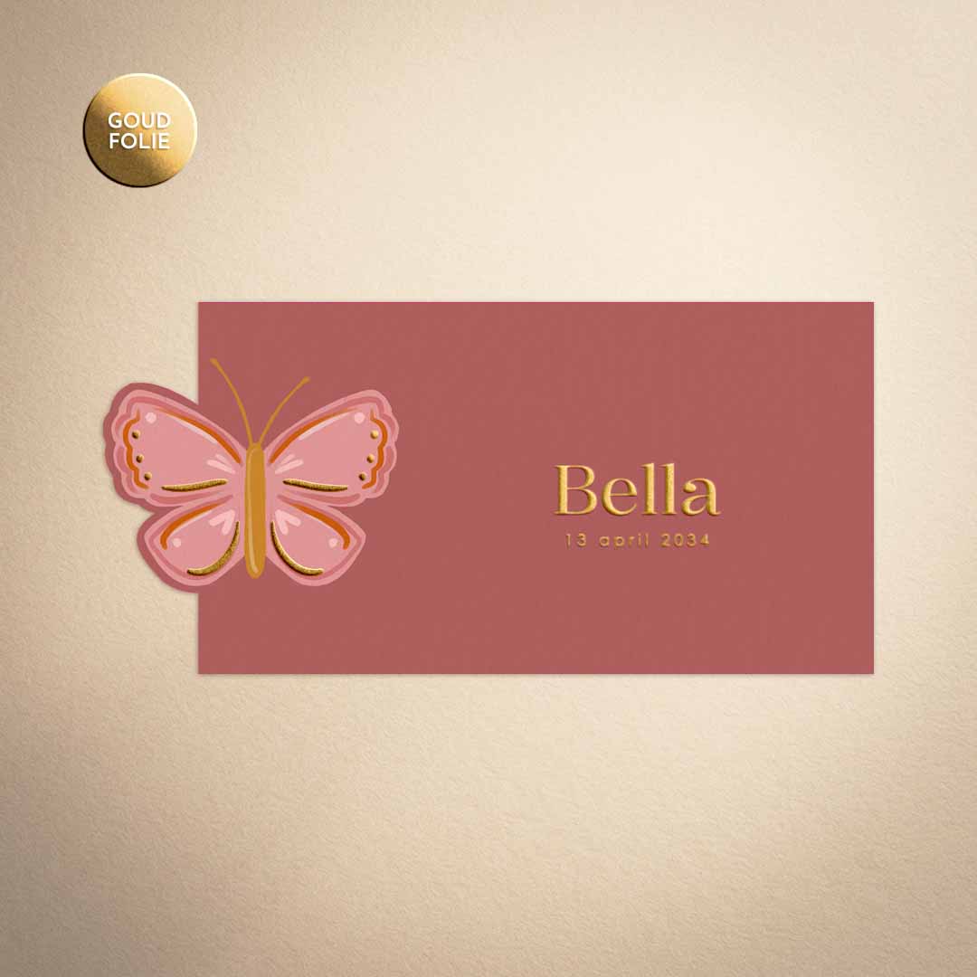 Geboortekaartje met uitgesneden vlinder voor een meisje