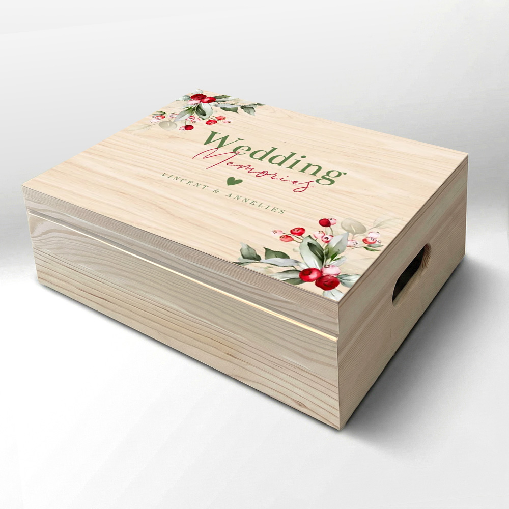 Bruiloft memorybox kerst maretakjes met namen datum