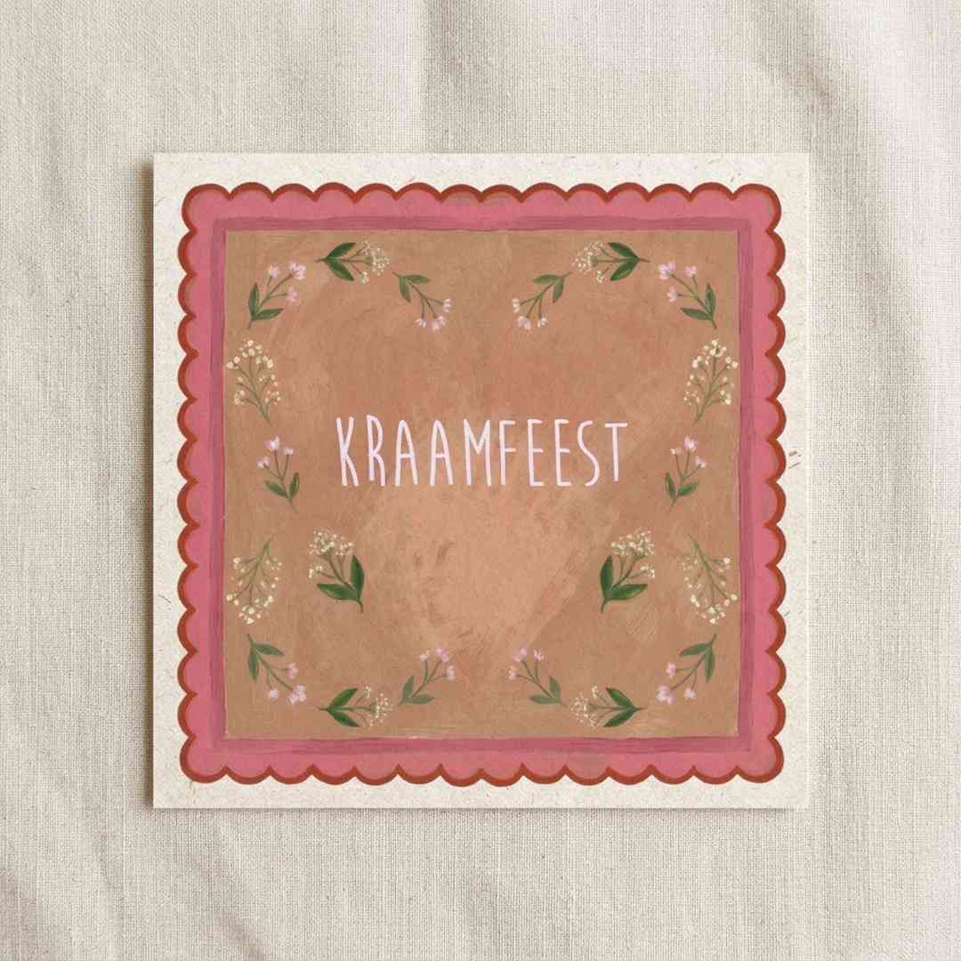 Kraamfeest kaartje meisje roze bloemetjes