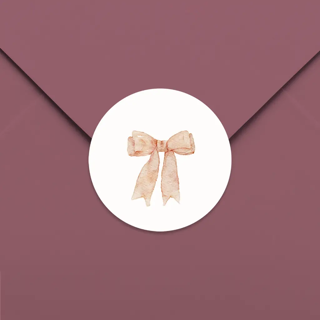 Sluitsticker met klassieke roze strik - per 25 stuks