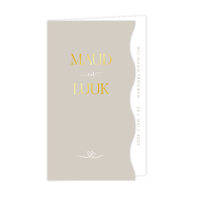 Trouwkaart met golfrand en goudfolie