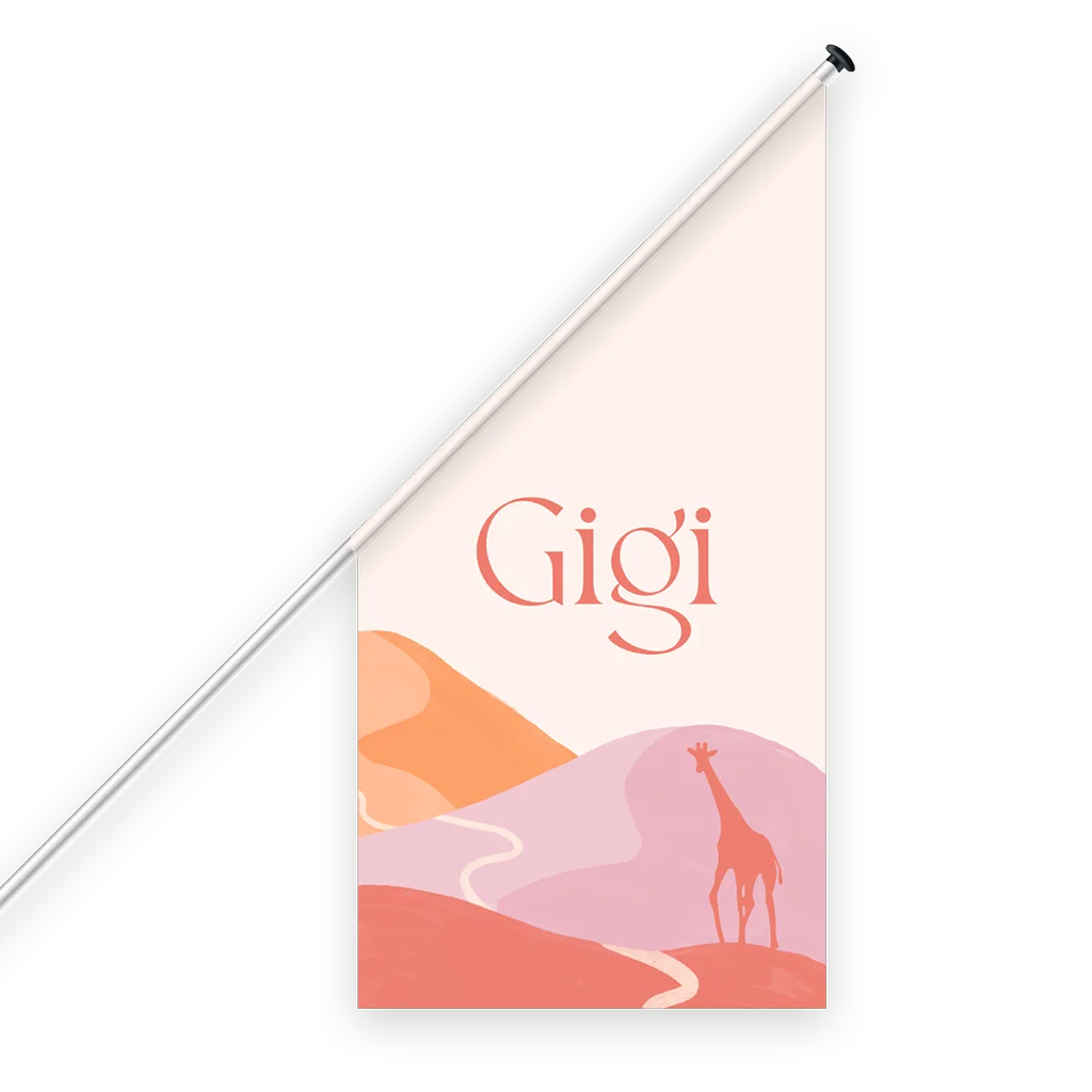 Geboortevlag met kleurrijk landschap en giraf