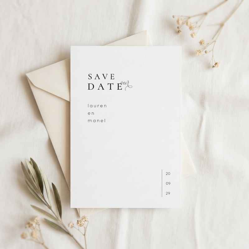 Save the Date minimalistisch initialen zwart