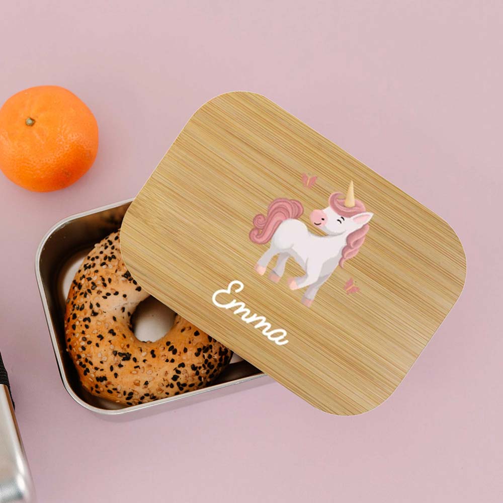 RVS broodtrommel met naam en unicorn