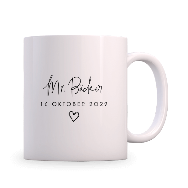 Personalisierte Tasse mit Herz und Datum, Hochzeitsgeschenk