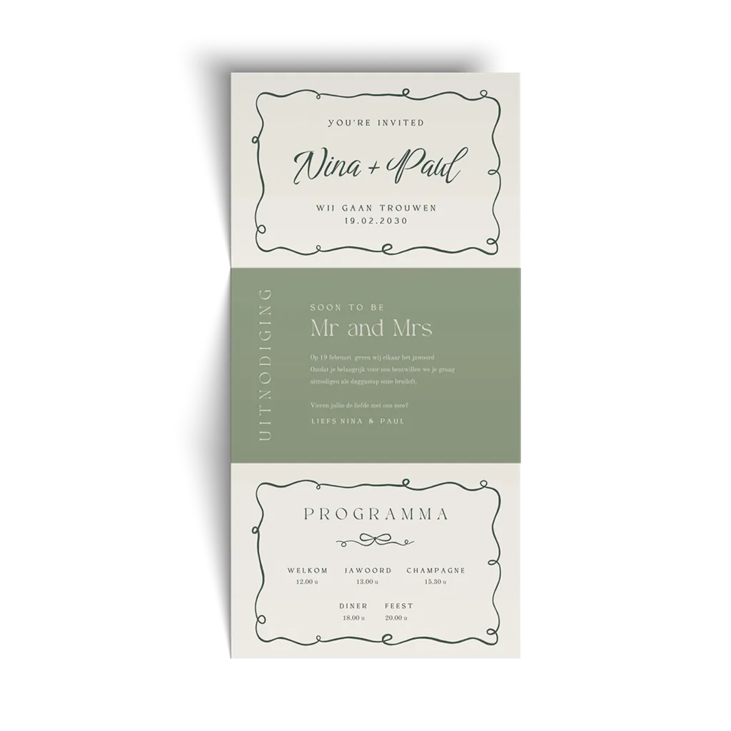 Zigzag kaart bruiloft in rococostijl