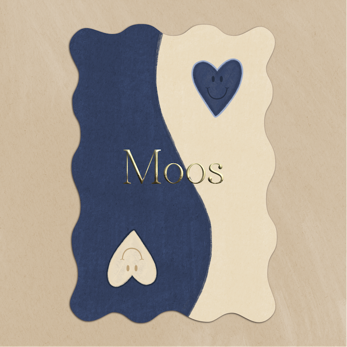 Golvend Kaartje Yin Yang met Hartjes Jongen Donkerblauw Creme