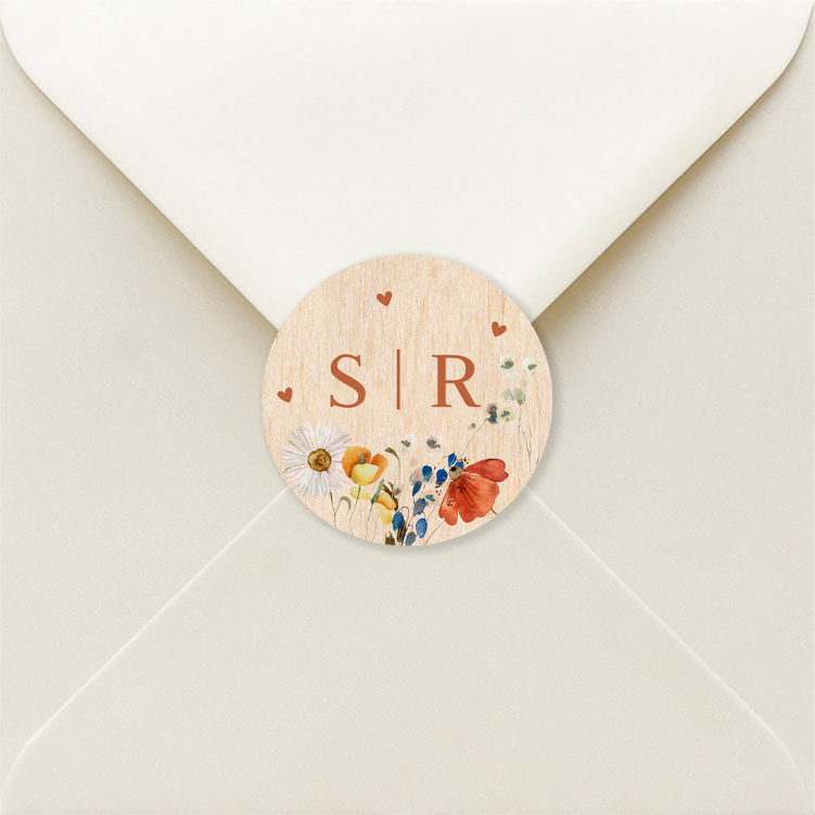 Sluitzegel huwelijk veldbloemen houtlook