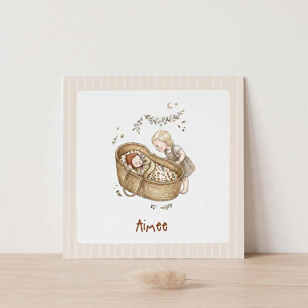 Geboortekaartje meisje baby mozesmandje grote zus