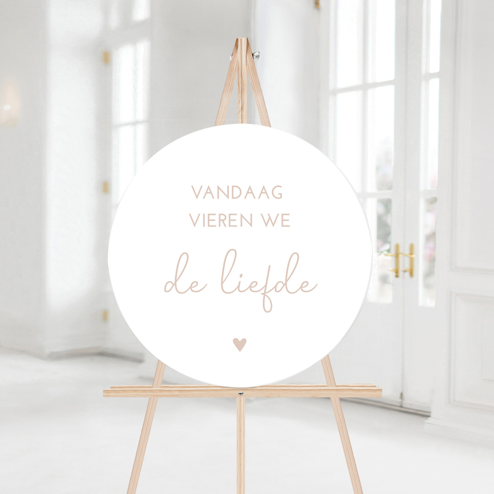 Welkomstbord bruiloft cirkel roze wit hartje