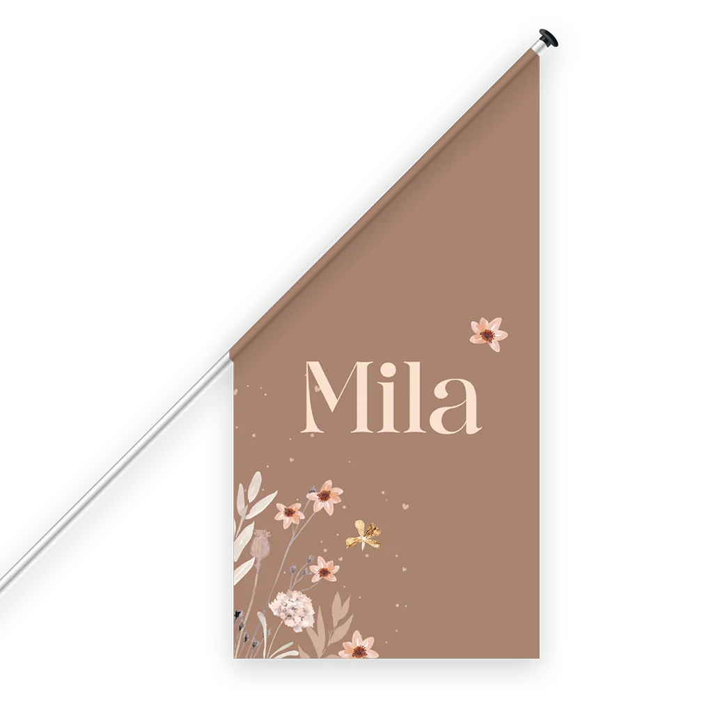 Geboortevlag met bloemen in terracotta