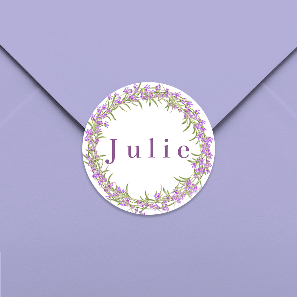 Autocollant rond avec couronne de lavande - 25 pièces
