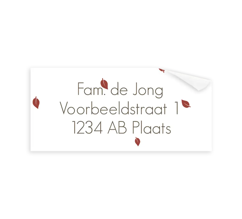 Adresstickers met bladeren in oker en donkerrood