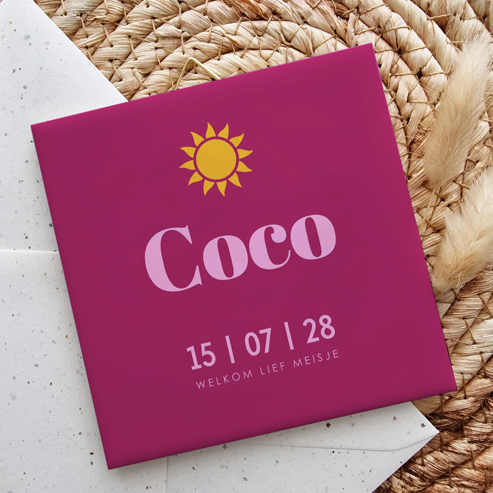 Geboorte tegeltje roze met zon en naam
