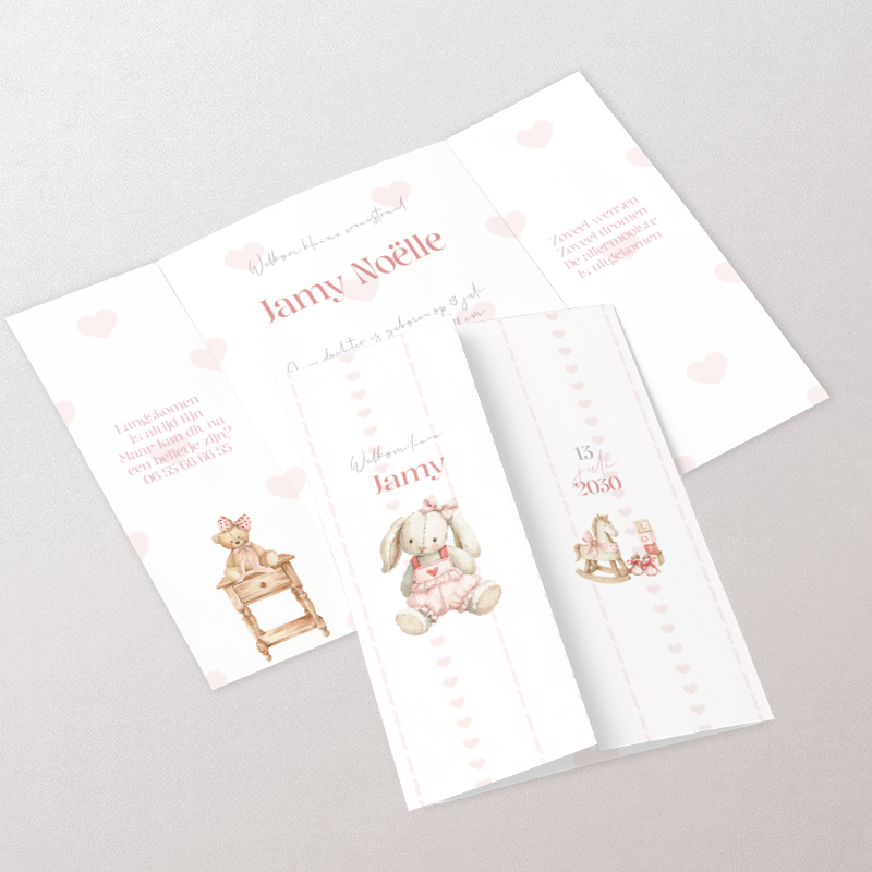 Geboortekaartje meisje met konijntje luiklouw