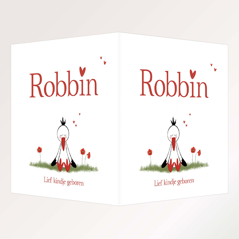 Geboortebord raam met ooievaar en klaprozen – Robbin