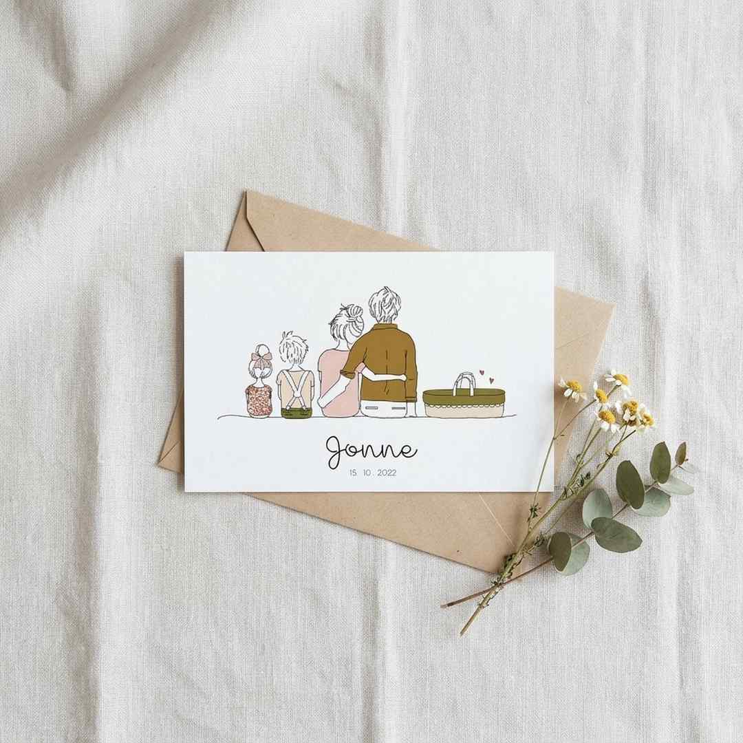 Geboortekaartje familie grote zus, grote broer en baby broertje