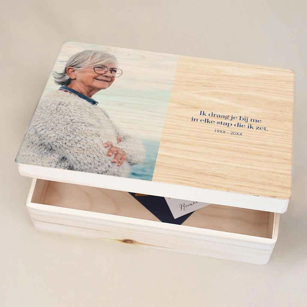 Memorybox met foto troostrijk aandenken - ik draag je bij me