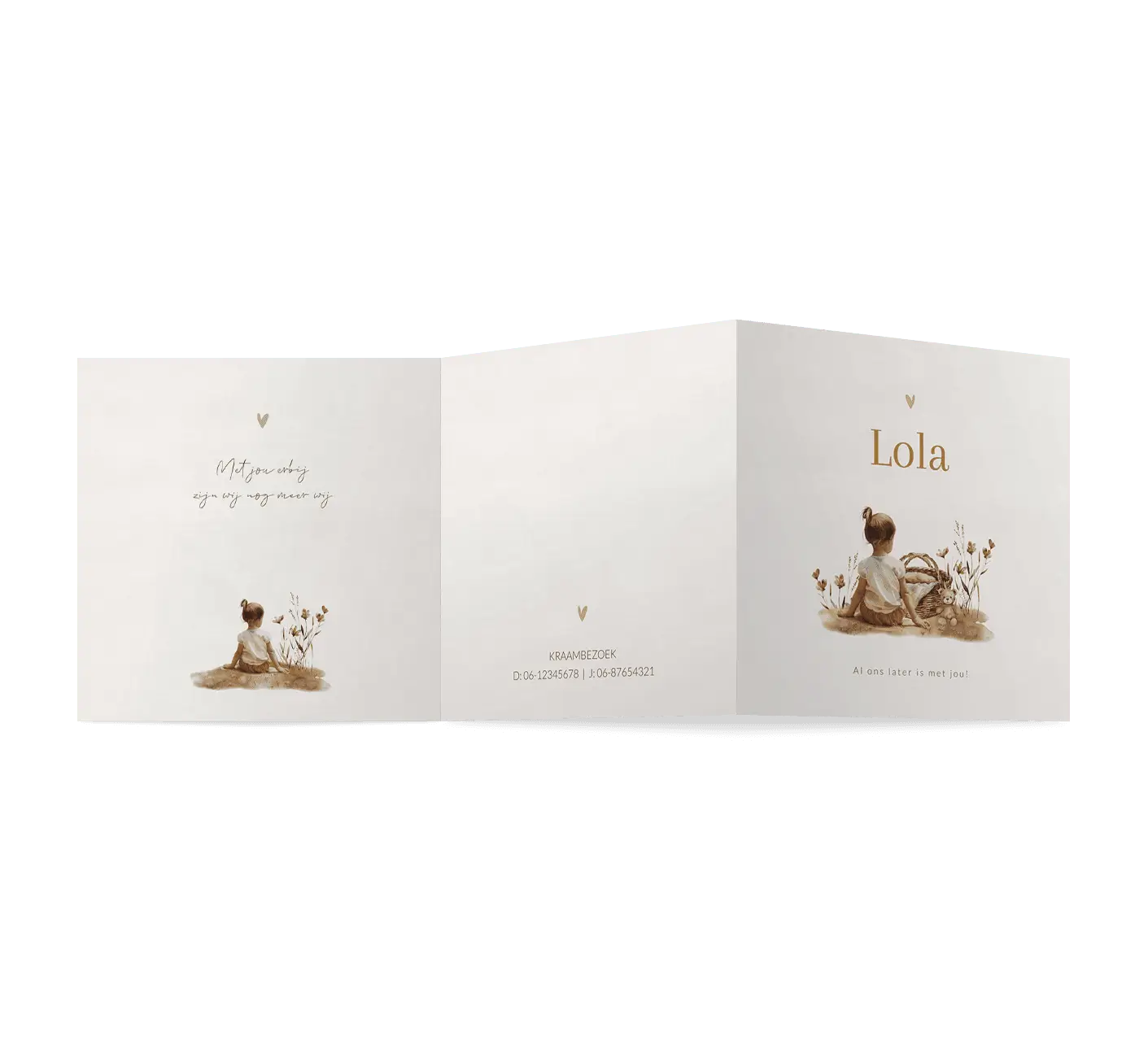 Zigzag geboortekaartje meisje met bloemen