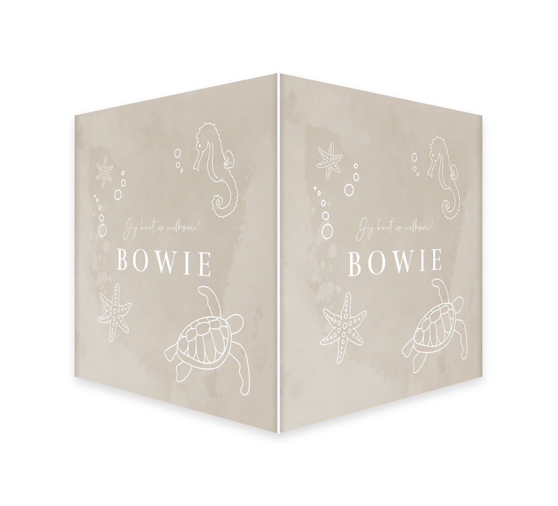 Geboortebord met velvet-look en lijntekeningen van zeedieren