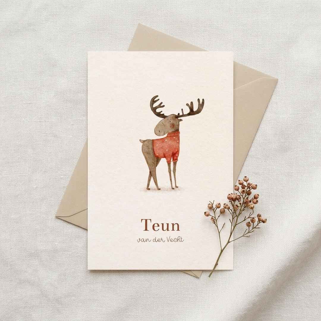 Geboortekaartje winter eland rode trui