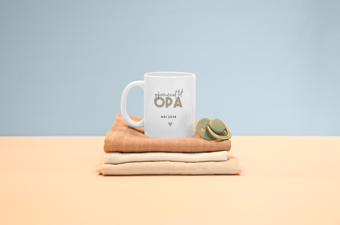 Zwangerschapsaankondiging mok voor opa met hartje