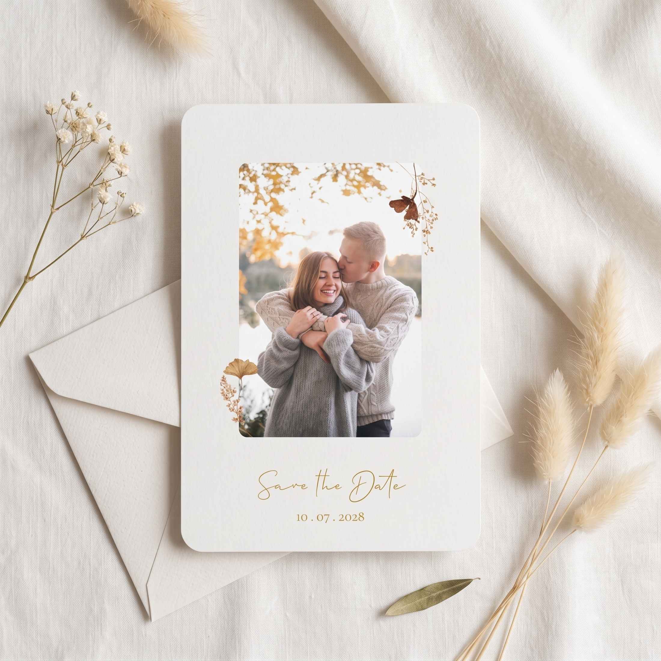 Save the Date foto veldbloemen boeket