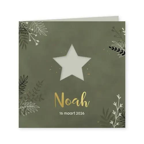 Luxe geboortekaartje met uitsnede van ster en goudfolie