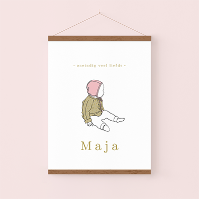 Canvasposter met een lijntekening van een zittend meisje