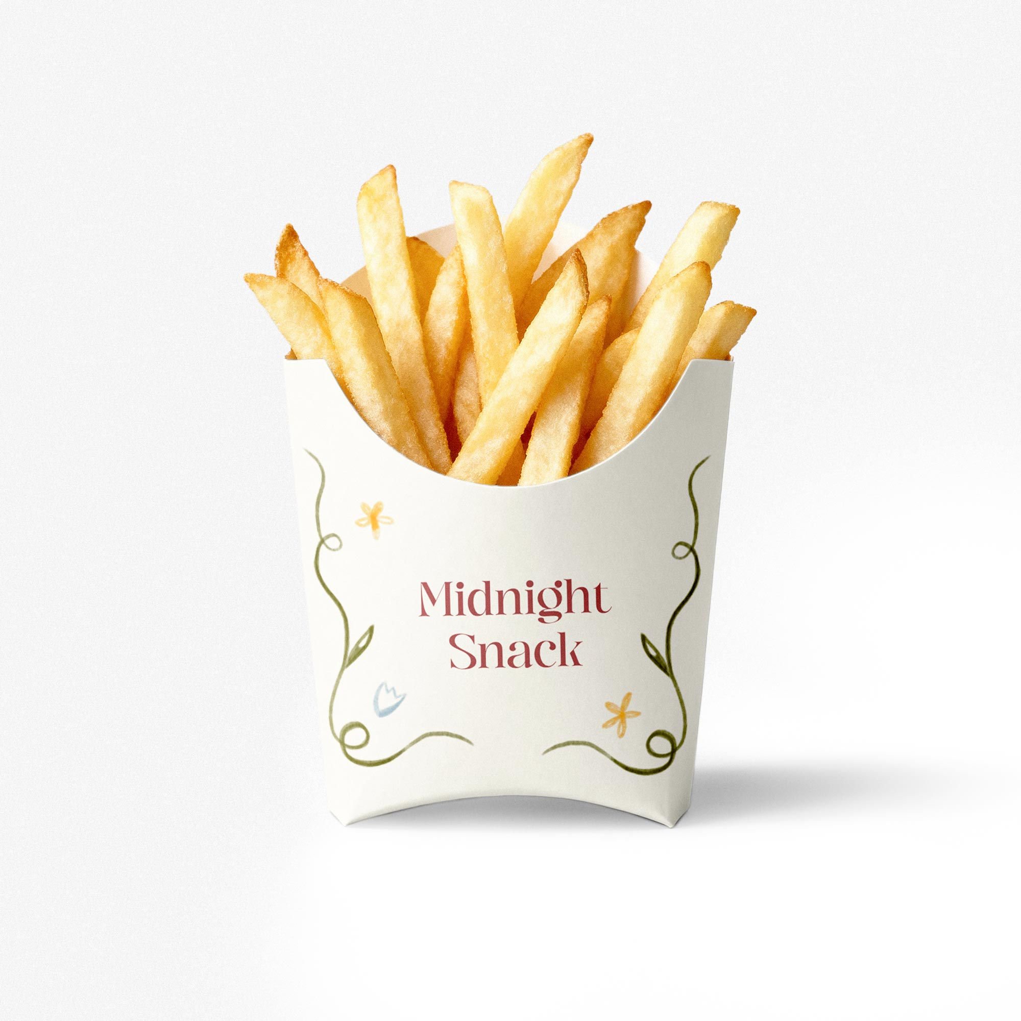 Frietbakje met sierlijke botanische illustraties