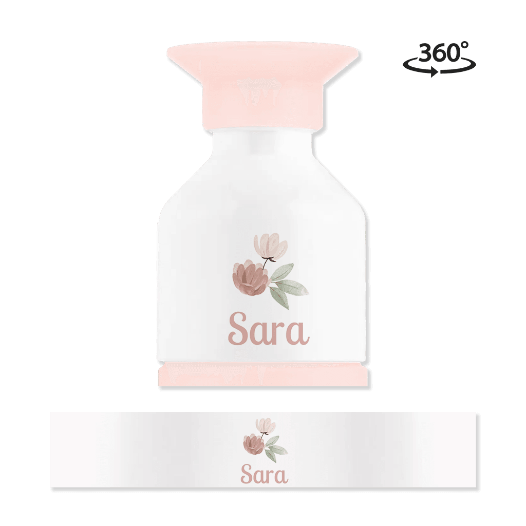 Dopper steel MINI met watercolour bloemen en naam