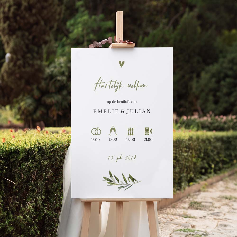 Programmabord met groen olijftakje