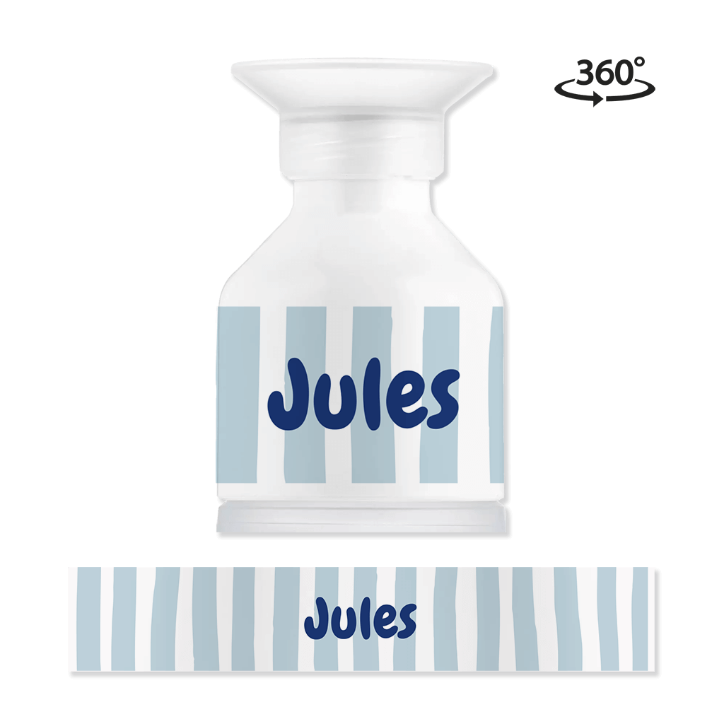 Dopper met blauwe strepen en naam