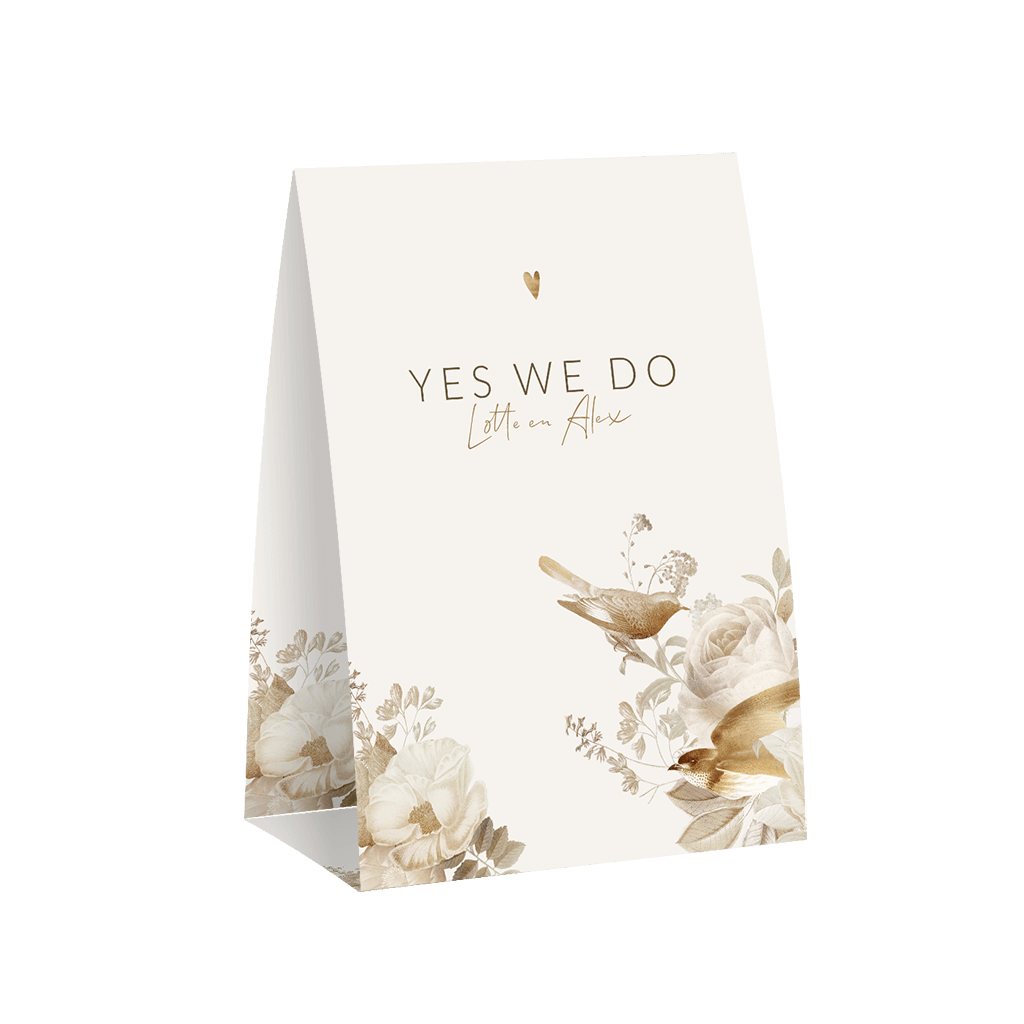 Stilvolle Hochzeitseinladung mit Rosen und Vögeln