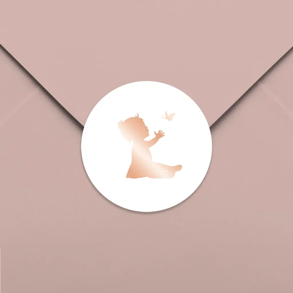 Sluitsticker met silhouet van een meisje met vlindertje - per 25 stuks