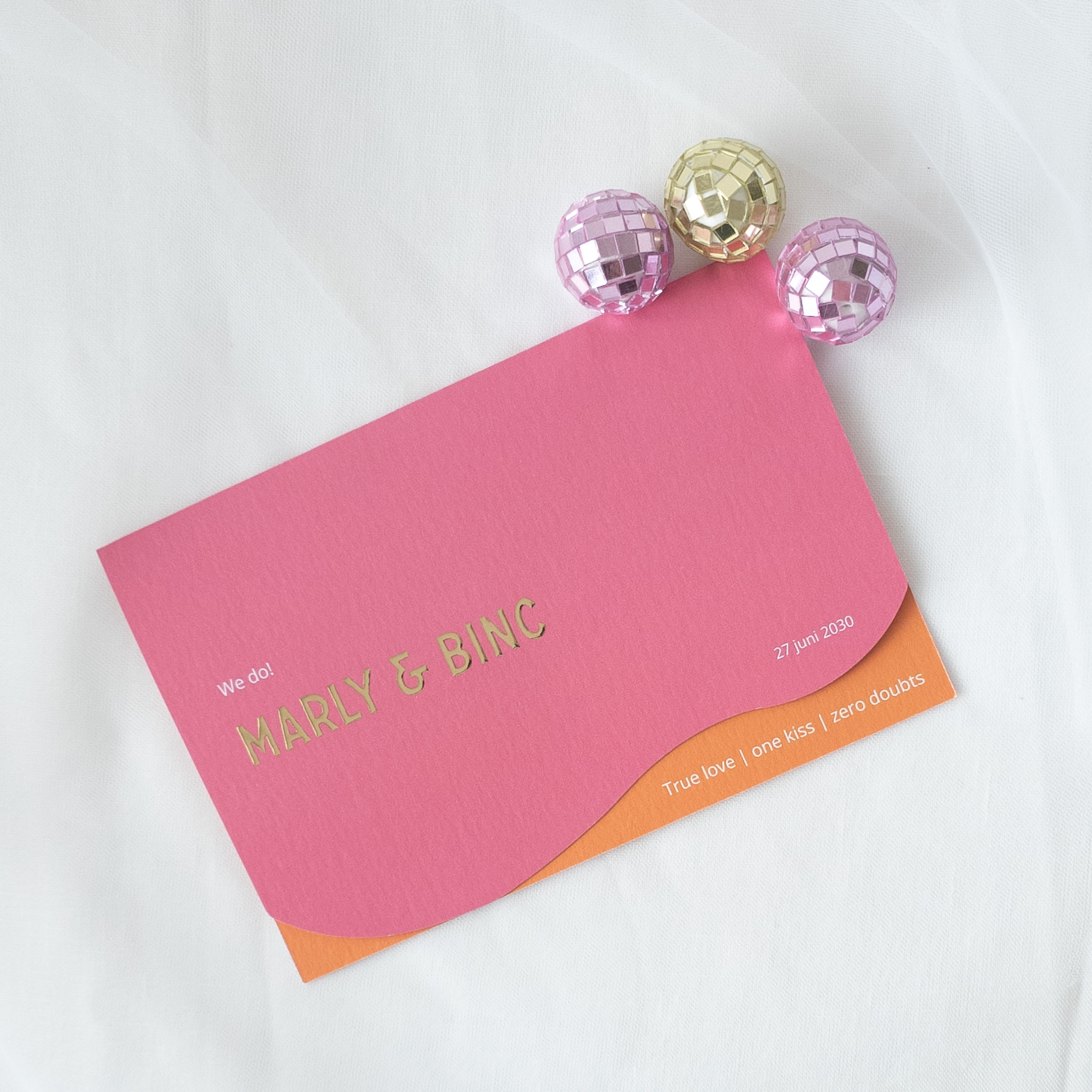 Trouwkaart dubbel golf kleurrijk roze goud