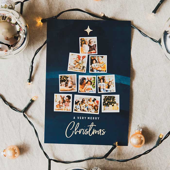 Weihnachtskarte mit Weihnachtsbaum-Fotocollage