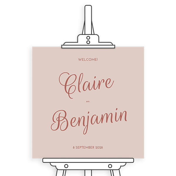 Vierkant welkomstbord bruiloft in roze