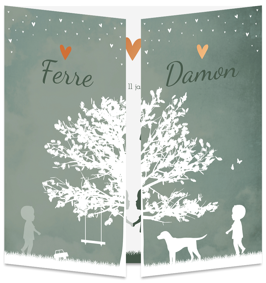 Rouwkaart Geboortekaartje Tweeling Luikkaartje Silhouetten